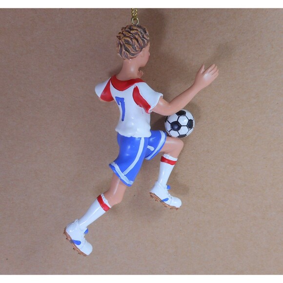 Silver Tree Ornament Male Soccer Player Christmas Red White Blue - Picture 4 of 4